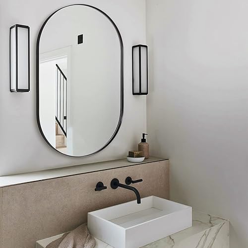 Miniatura 128 de ANDY STAR Espejos ovalados de baño, espejo de tocador doble de 30 x 48 pulgadas, espejos ovalados negros para baño, marco de acero inoxidable