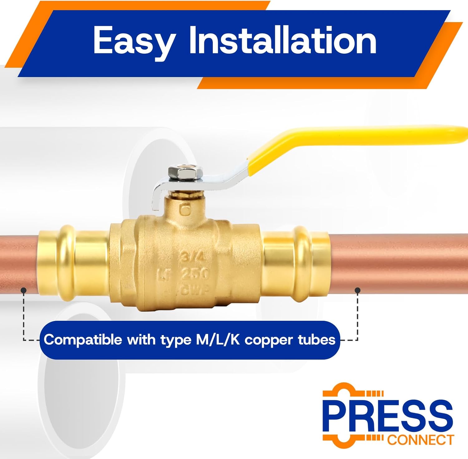 (Znkiok® 2 Pack) Durable Upgraded 3/4" Press Ball Valve Heavy Duty,3/4 inch Brass Ball Valve With Press End,ProPress Fitting Connection For Copper Tubing,Quarter Turn,Lead-Free, UPC,NSF61,NSF372.