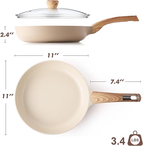 Miniatura 9 de SENSARTE Sartén antiadherente de cerámica con tapa de 11 pulgadas, sartenes antiadherentes para tortilla, sartén de cocina no tóxica, libre de