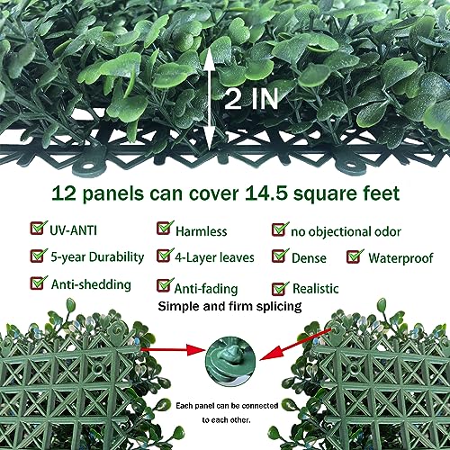 ODTORY Artificial Grass Wall Panels Backdrop,13.15 X 13.15 in 12P (14.5 sqft) UV-Anti New Bottom Plate Greenery Boxwood Panels for Indoor Outdoor Green Wall Decor & Ivy Fence Covering Privacy - Thumbnail 3