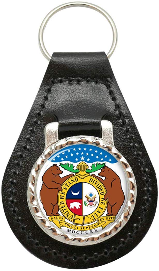 Giftshop Uk Unisex Black Leather And Silver Metal Missouri Usa Leather Key Fob