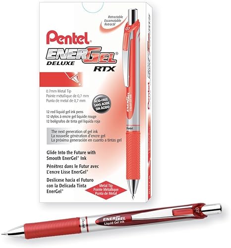 Pentel EnerGel Bolígrafos retráctiles de gel líquido, punta media, 0.028 in, barril plateado, tinta azul, paquete de 12 disponible en Yaxa Colombia