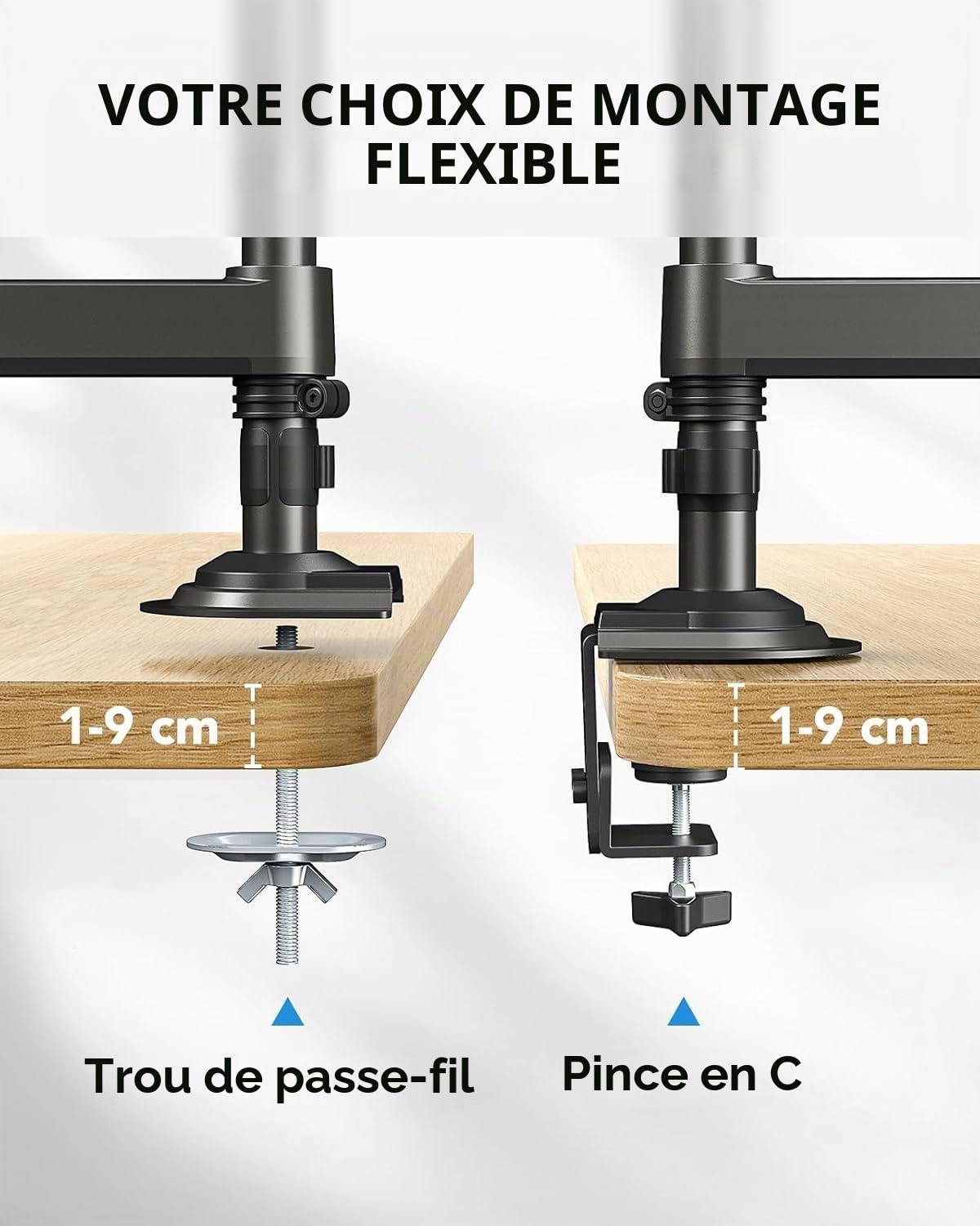 HUANUO Support Écran PC 2 Écrans 13-32 Pouces, Bras Gaming Réglable en Hauteur, VESA 75x75/100x100mm