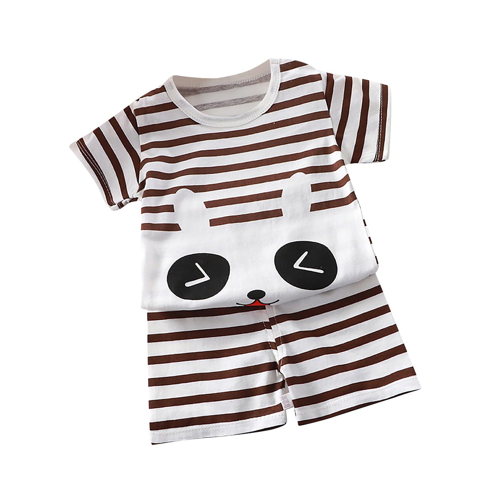 Conjunto de 2 piezas para bebé y niño, de verano, manga corta, con estampado de animales y pantalones cortos a rayas, con cintura elástica, ropa casual y cómoda para niños — view 18