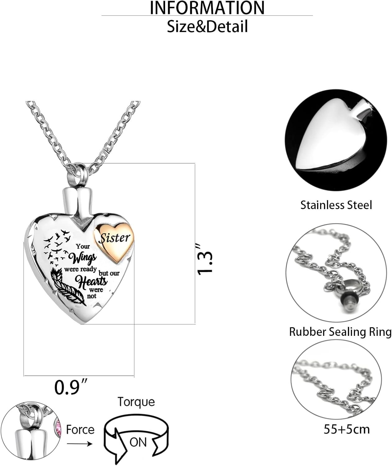Heart Urn Necklace for Ashes Cremation Memorial Keepsake Jewelry for Loved Ones -Your Wings were Ready My Heart was Not - Image 5