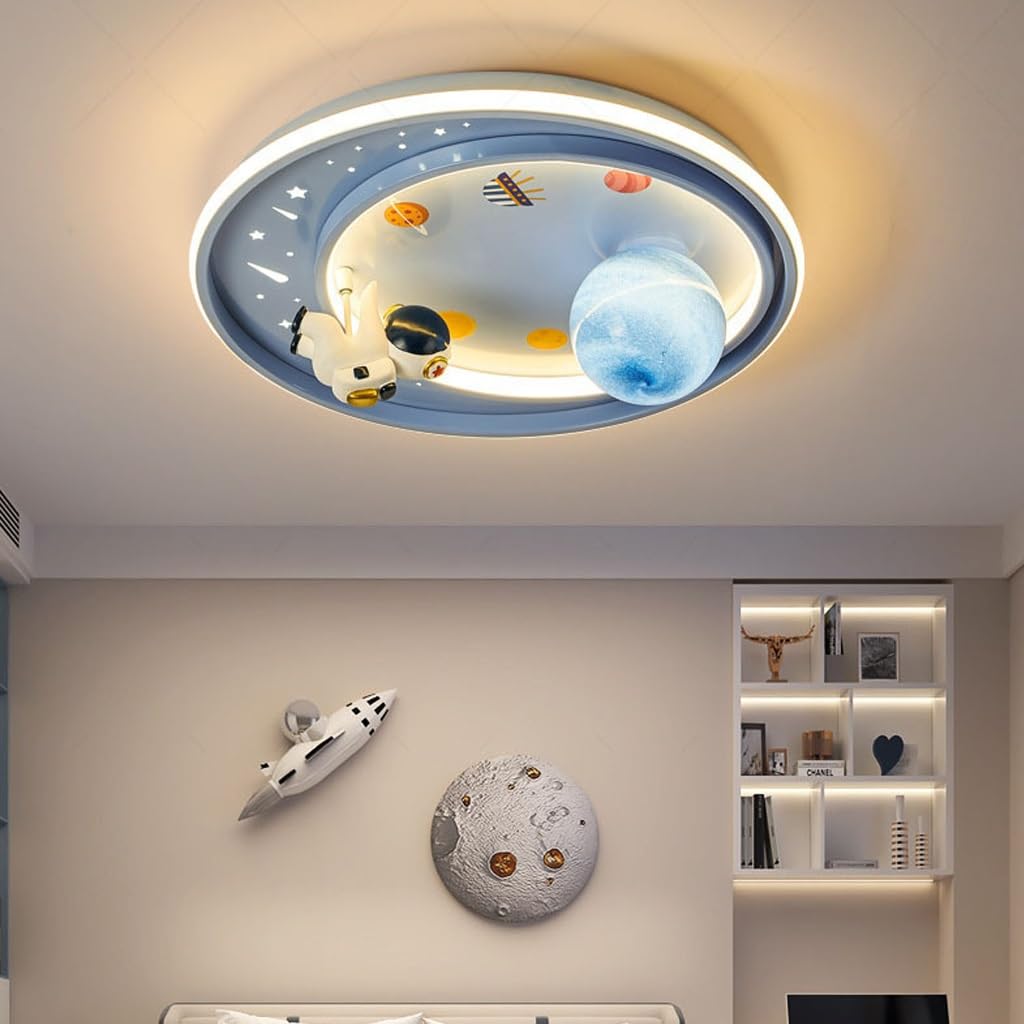 Harpochten Children's Room Ceiling Light LED Ceiling Lamp Dimmable With Remote Control Decorative Moon Surface Astronaut Design Chandelier Boy Girl Bedroom Pendant Light Modern Children's Room Pendant