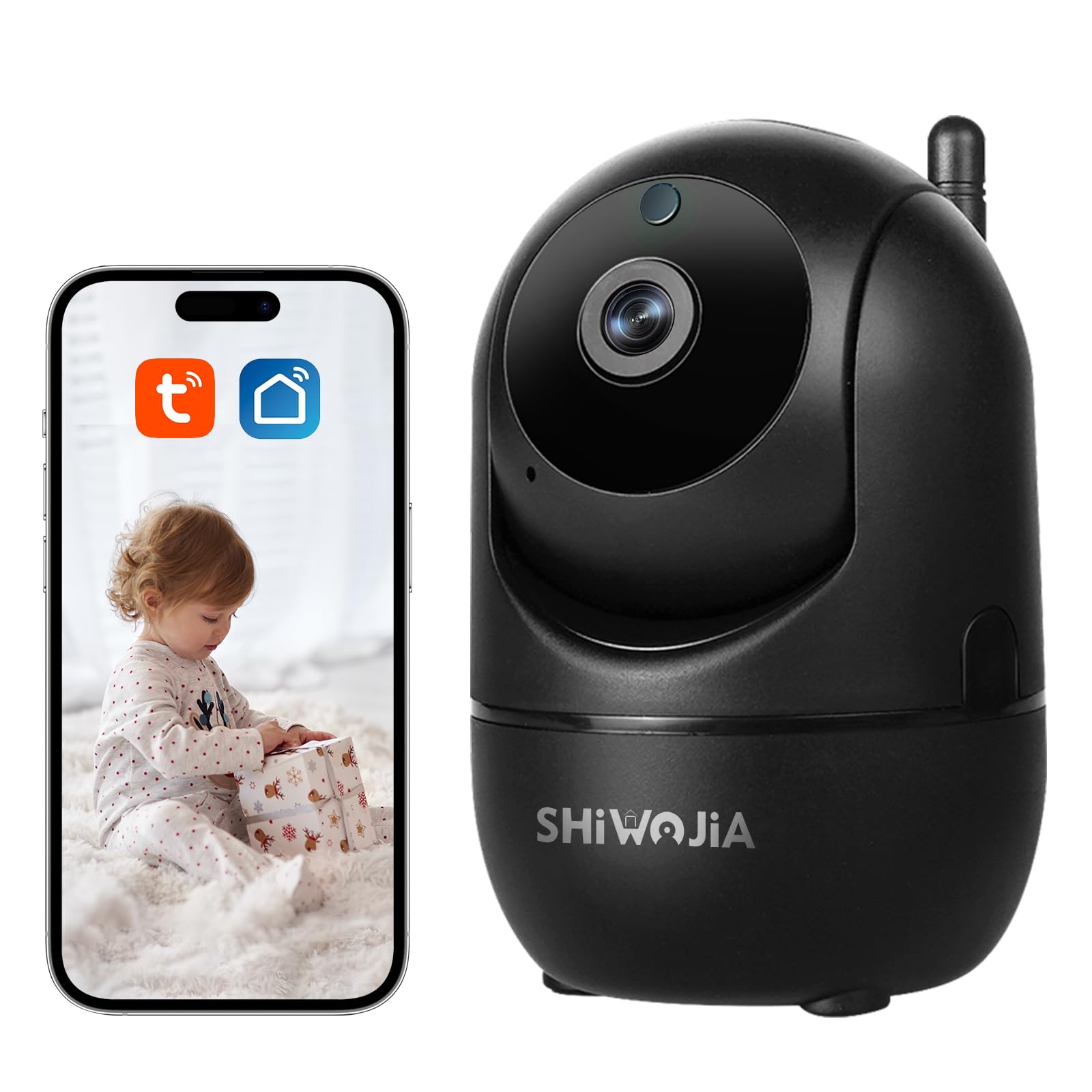 SHIWOJIA SHIWOJIA Telecamera Wi-Fi Interno Videocamera di Sorveglianza con Visione Notturna, Audio Bidirezionale,Rilevamento del Movimento, TUYA Smart Life Camera