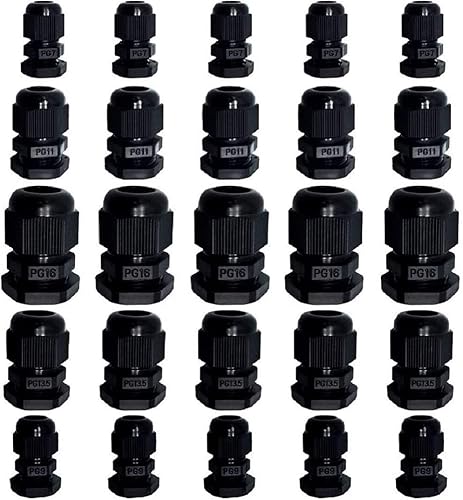 Prensaestopas de cable – Paquete de 25 prensaestopas de plástico impermeables de nailon de 0.138-0.512 in, protectores de alambre, PG