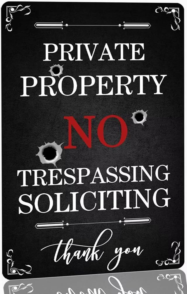 Geroclonup No Trespassing Metal Tin Sign, Funny Private Property No Trespassing Warning Sign For Front Door Outside No Soliciting Yard Tin Sign For House Door Signs Funny Metal Sign-20x30cm
