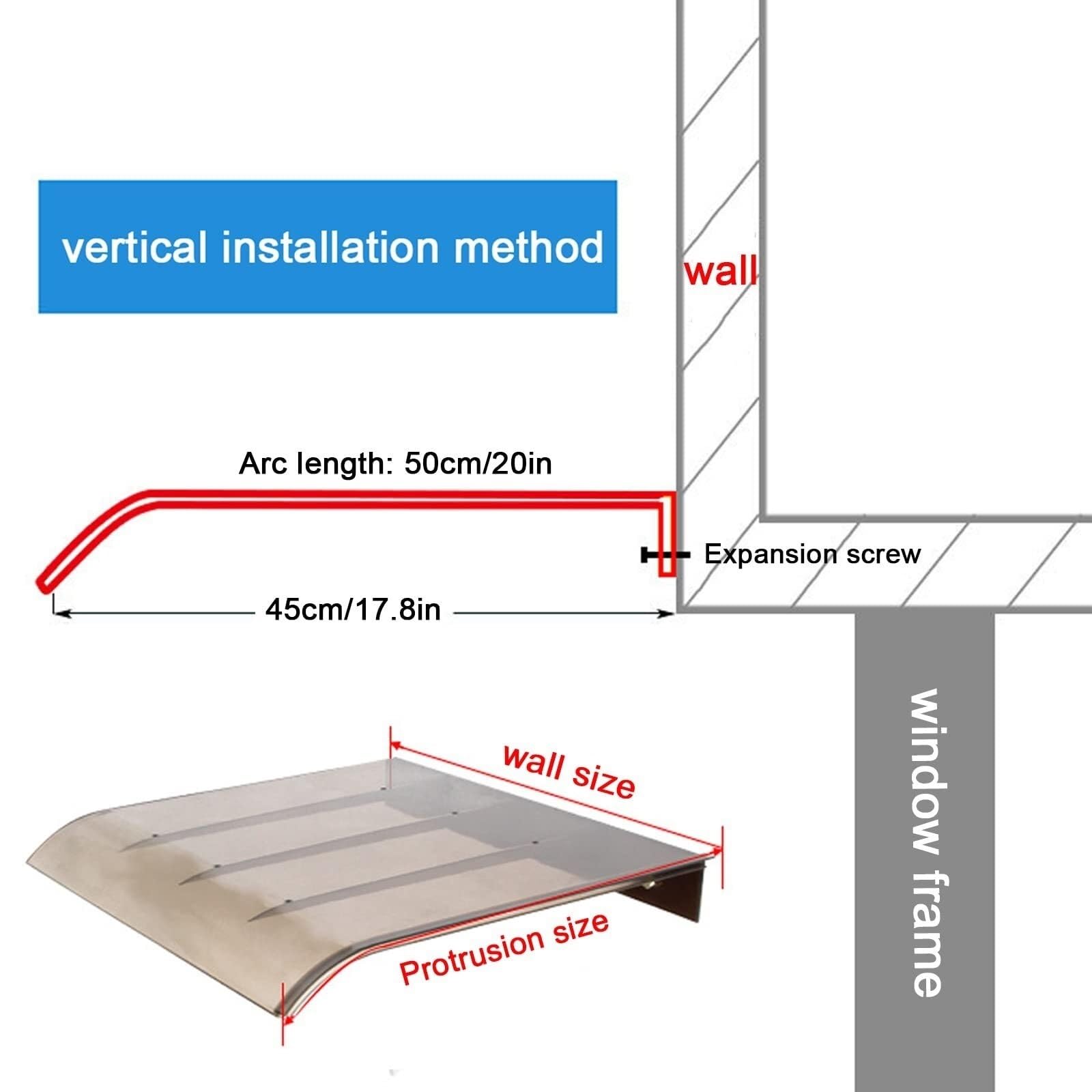 Vordach Für Haustür Überdachung Terrasse Haustürüberdachungen Länge 50-200cm Breite 40cm 50cm Große Größe Außenmarkise Regenschutz Sonnenschutz Winddichtes Haustür-vordach Türvordach Eingangsüberdachu