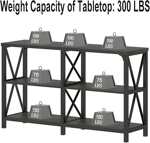 Miniatura 83 de IBF Mesa de entrada de granja, mesa consola larga rústica detrás del sofá, moderna mesa de sofá de madera de metal con estantes de almacenamiento,