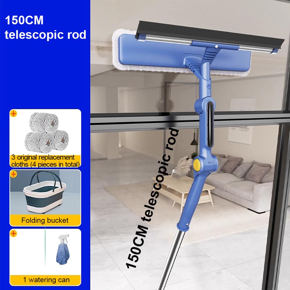 Juego De Limpieza De Ventanas Retráctil De 150 Cm, Equipo Profesional De Limpieza De Ventanas para El Hogar con Raspador De Goma Y Paño De Fibra, Limpiador De Luz Exterior