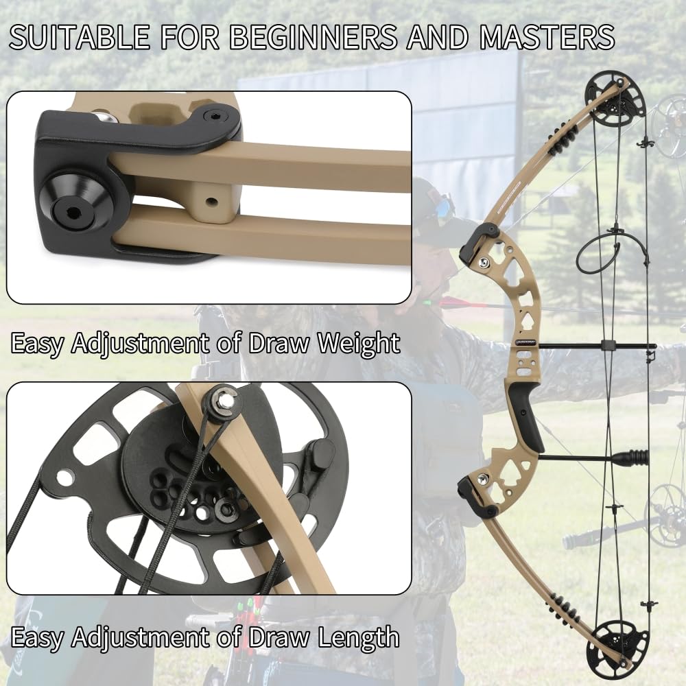 Arco compound da 30-55 libbre con carrucola regolabile per tiro con l'arco, riser in lega metallica ad alta resistenza, velocità della freccia 310 fps, set di accessori per tiro all'aperto e ca