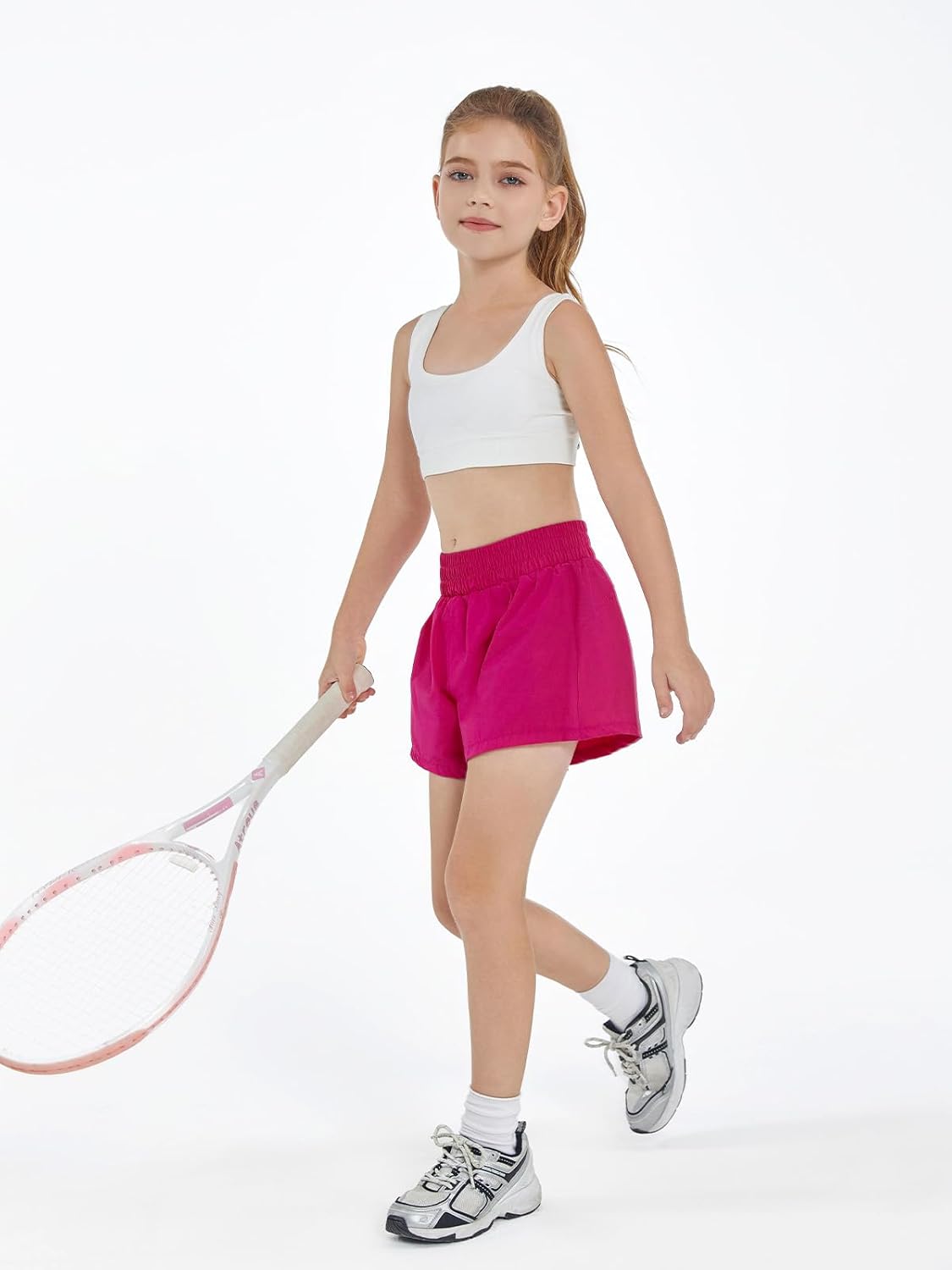 Haloumoning Girls Athletic Shorts High Waist Elastic 2 in 1 Running Shorts with Side Pockets 5-14 Years - Image 6