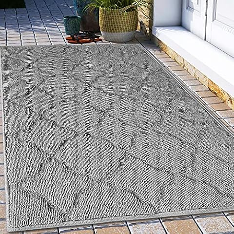 iOhouze Indoor Outdoor Doormat, 48" x 32" Non-Slip Grey Outdoor Rug, Absorbent Resist Dirt Front Back Door Mat, Low Profile Inside Door mats, Machine Washable, Welcome Mat for Entryway, Patio (Grey) Cover