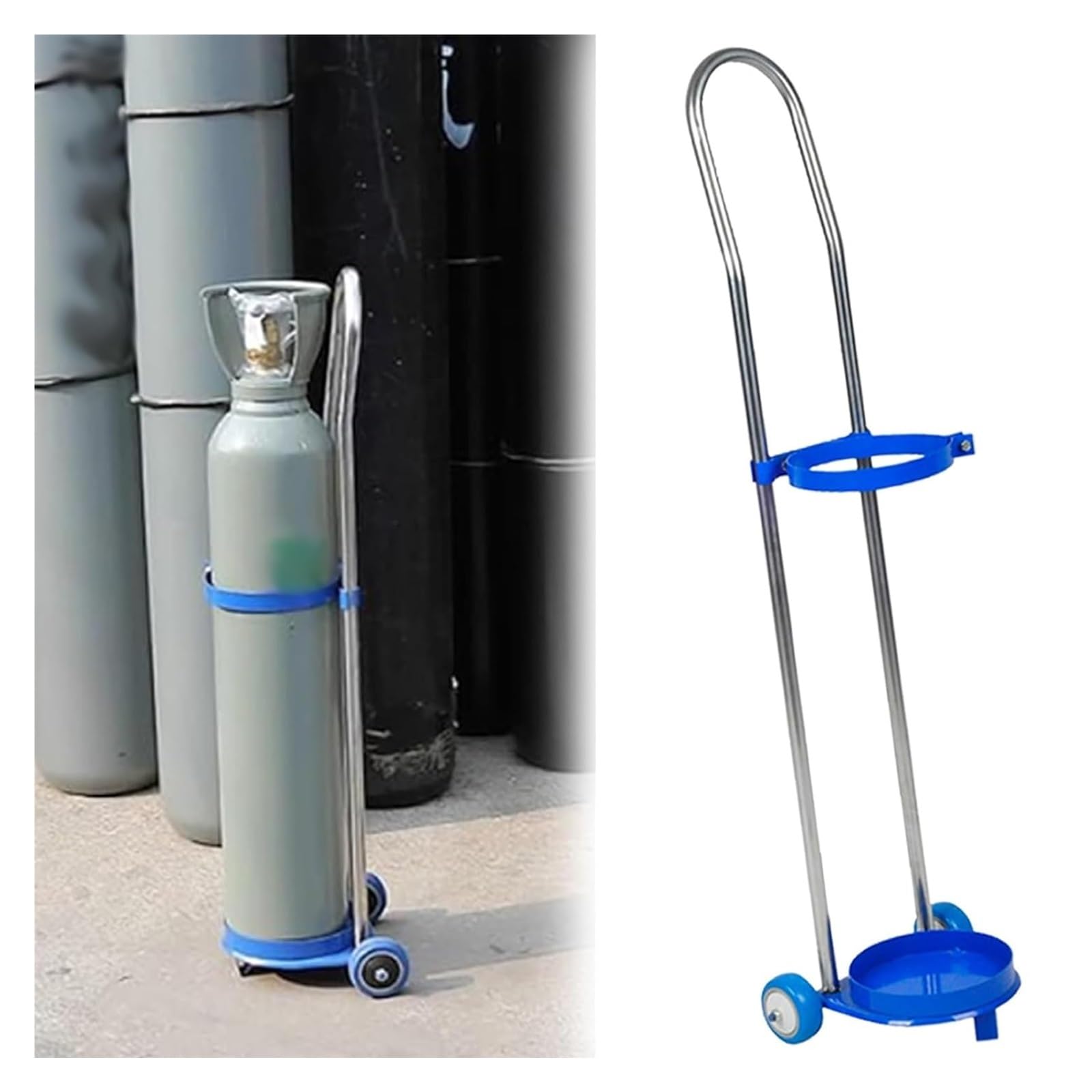 Generisch Gasflaschenwagen aus Stahl, stehendes Gasflaschenregal, (Sauerstoffflaschenregal, Sauerstoffflaschenhalter 80-110 cm, 6,7"-Flaschenwagen mit festem Stahlring u