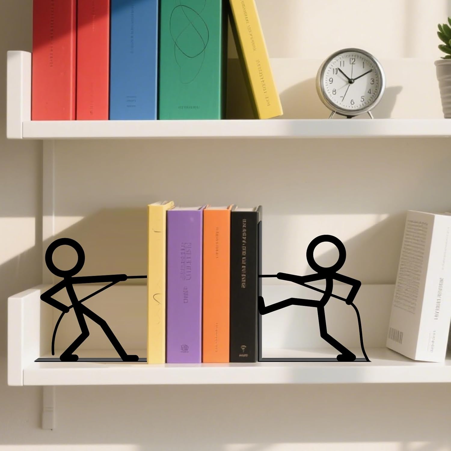 Metal Bookends Tug of War People Bookends Decorative Cute Book Ends for Shelves Bookshelf Home Office Desk Decorative Shelf Stoppers for Books Reading Decor Bookshelf Decor