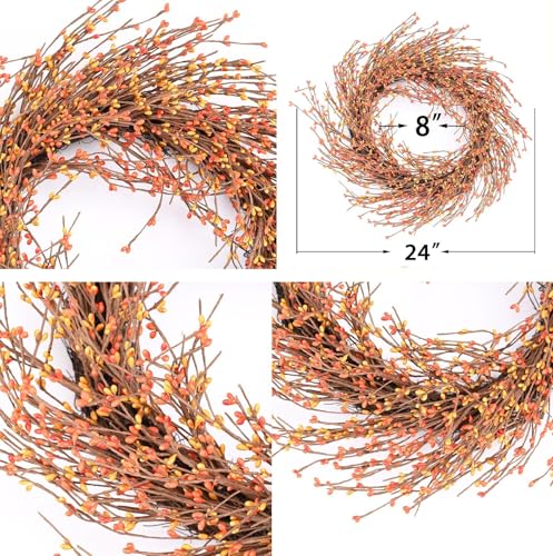 Jobflower 6954310322908 Fall Berry Wreath, 24 Inches Fall Wreaths For Front Door Large Grapevine Wreath thumb #1