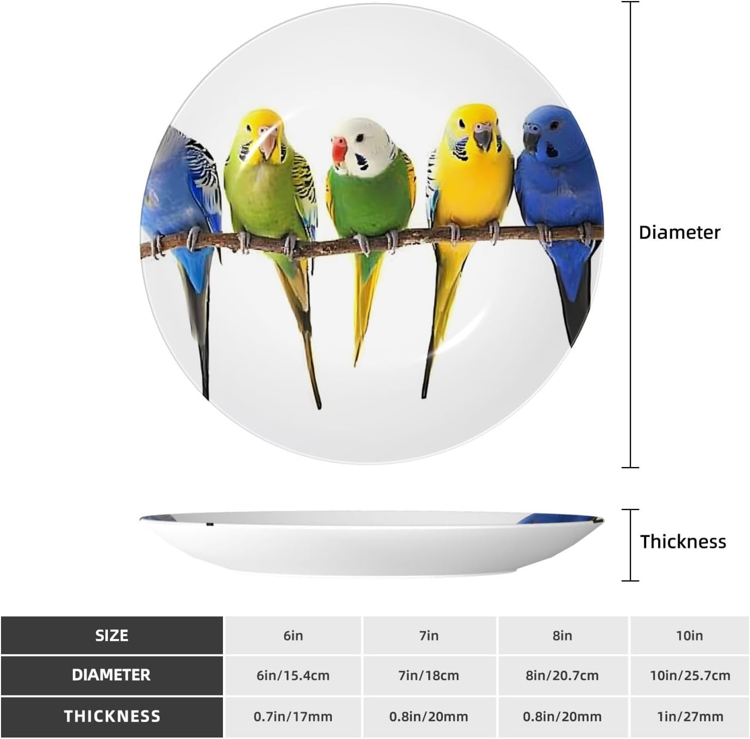Colorful Australian Parakeets Style Ceramic Plate Display Home Display With Stand Wall Hanging Plate For Home Decor 10 Inch