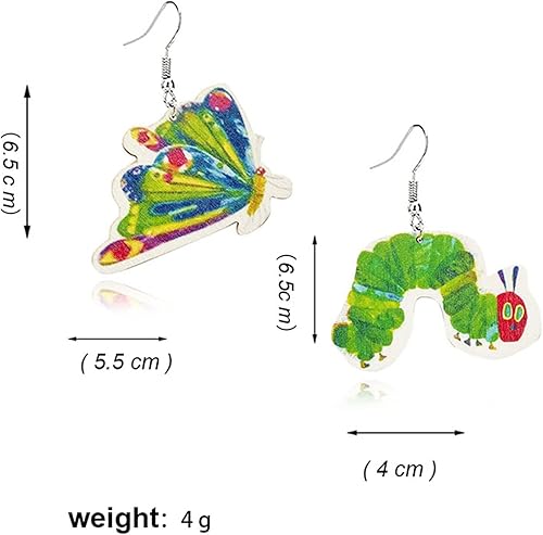 Vista 5 de coadipress Pendientes de gota de oruga de ranas verdes para mujer, aretes de gota de acrílico de dibujos animados de animales para profesores