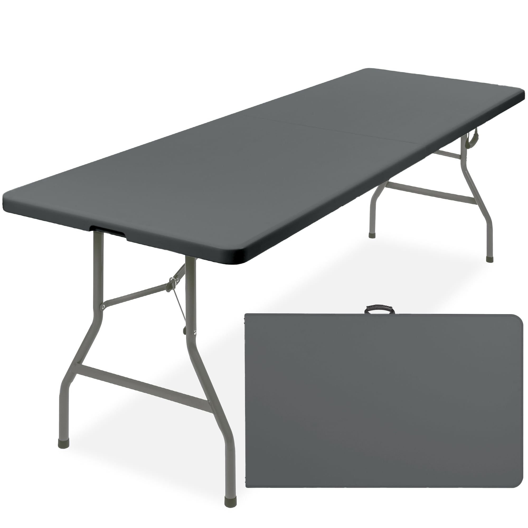 Best Choice Products 8ft Plastic Folding Table, Indoor Outdoor Heavy Duty Portable w/Handle, Lock for Picnic, Party, Pong, Camping - Dark Gray