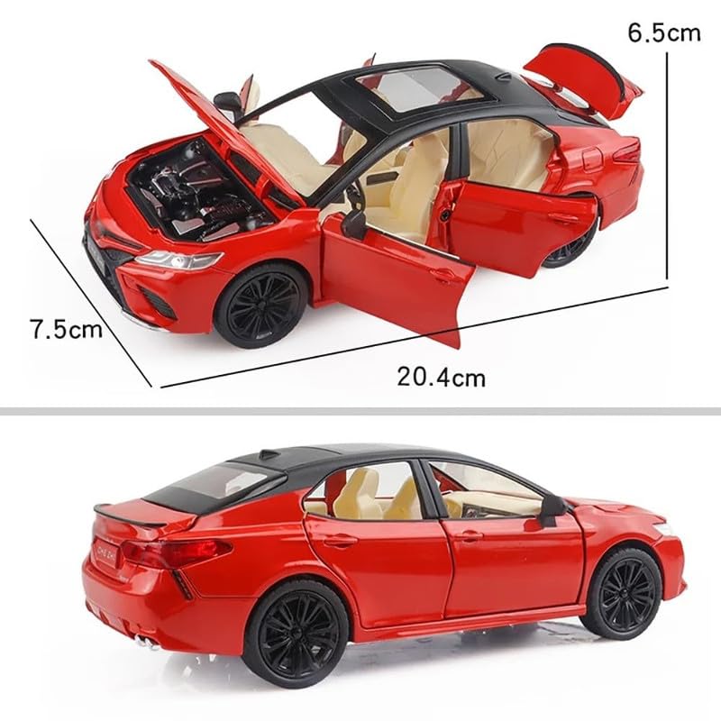 Image of Kids Model 1:24 Toyot Camry Die Cast Metal Car Pull Back Action Opening Doors with Realistic Engine Sound Lights Toy Car Gift for Boys - Red