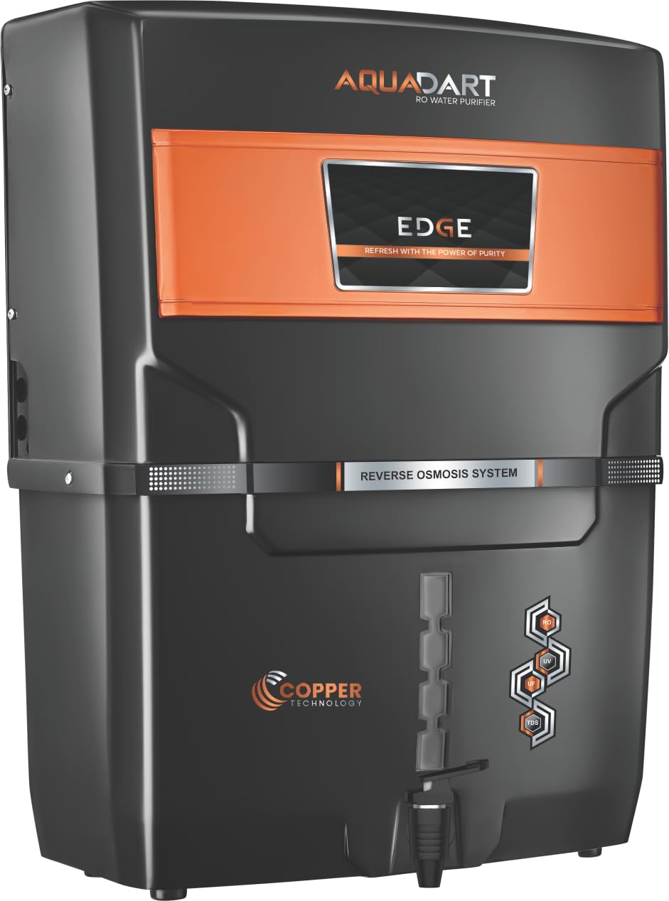 AquaDart RO Water Purifier | 12L | RO+UV+UF+TDS Control + UV | Purified Water with Goodness copper of Black For Home and Office (Made In India) EDGE