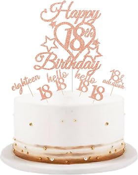 18th Birthday Cake Toppe Rose Gold Glittery Happy 18th Birthday Cake Cupcake Toppers For Girls 18 Eighteen Years Old Birthday Party Supplies Decorations