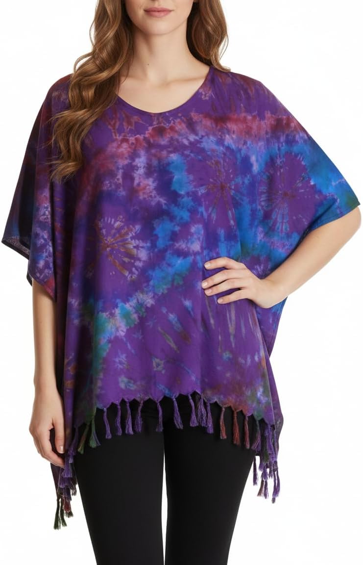 ATM Tie Dye Blouse Caftan Kaftan Poncho Tunic Tops Cover Up Plus size Real Handmade