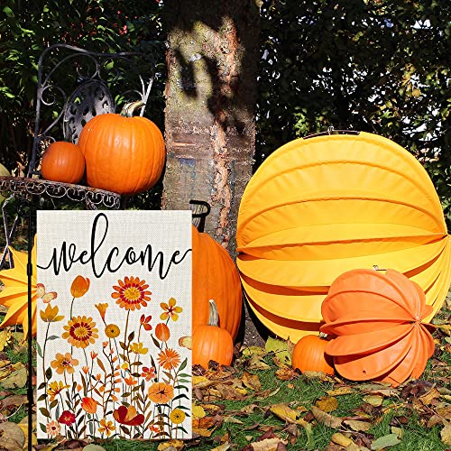 Fall Thanksgiving Floral Garden Flag 12x18 Inch Small Double Sided Burlap Welcome Yard Autumn Wedding Outside Decoration CF543 – Bild 4