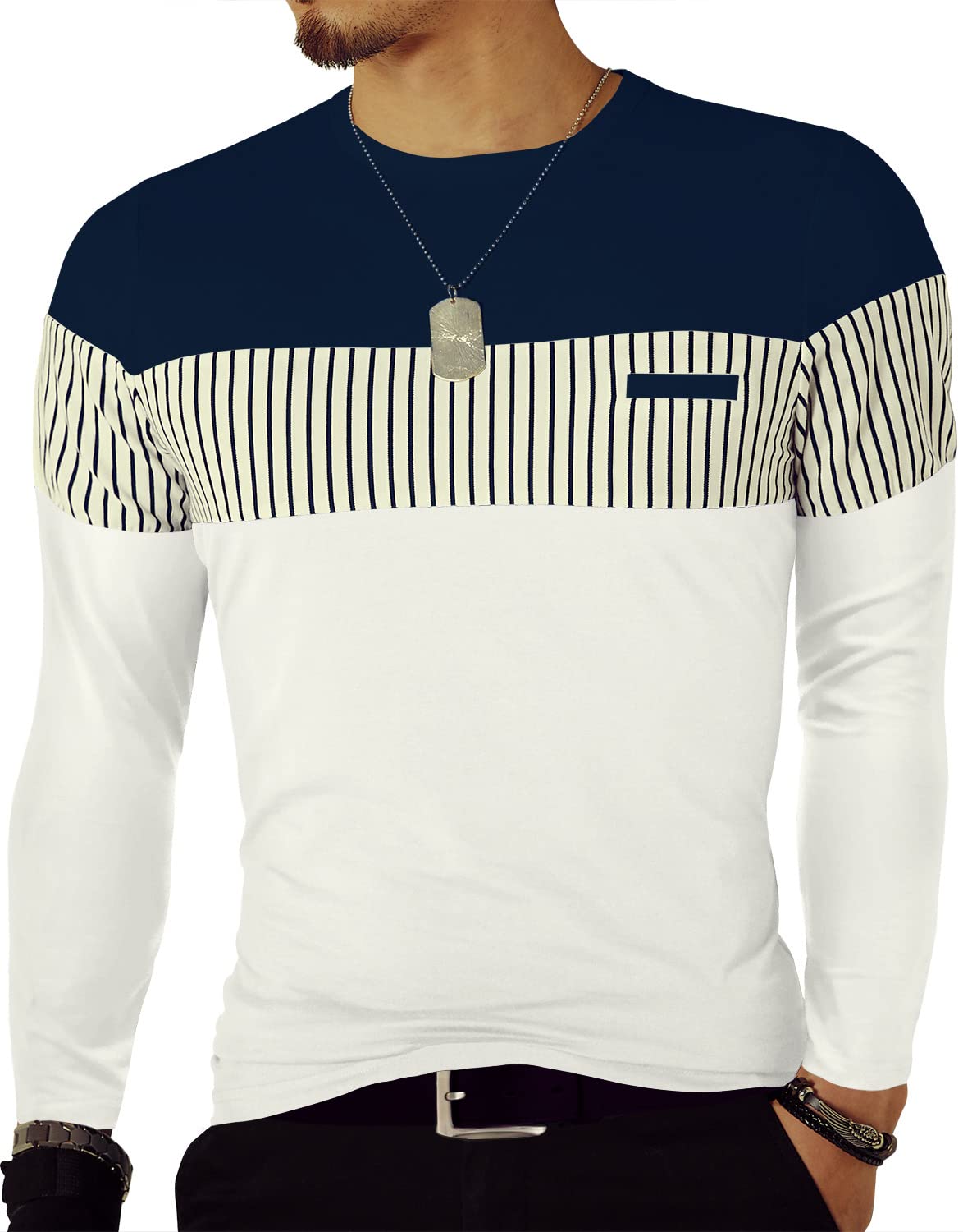 LOGEEYAR Men's Strip Casual Slim fit Cotton T-Shirt Short Sleeve Crewneck Tee Shirts for Boy