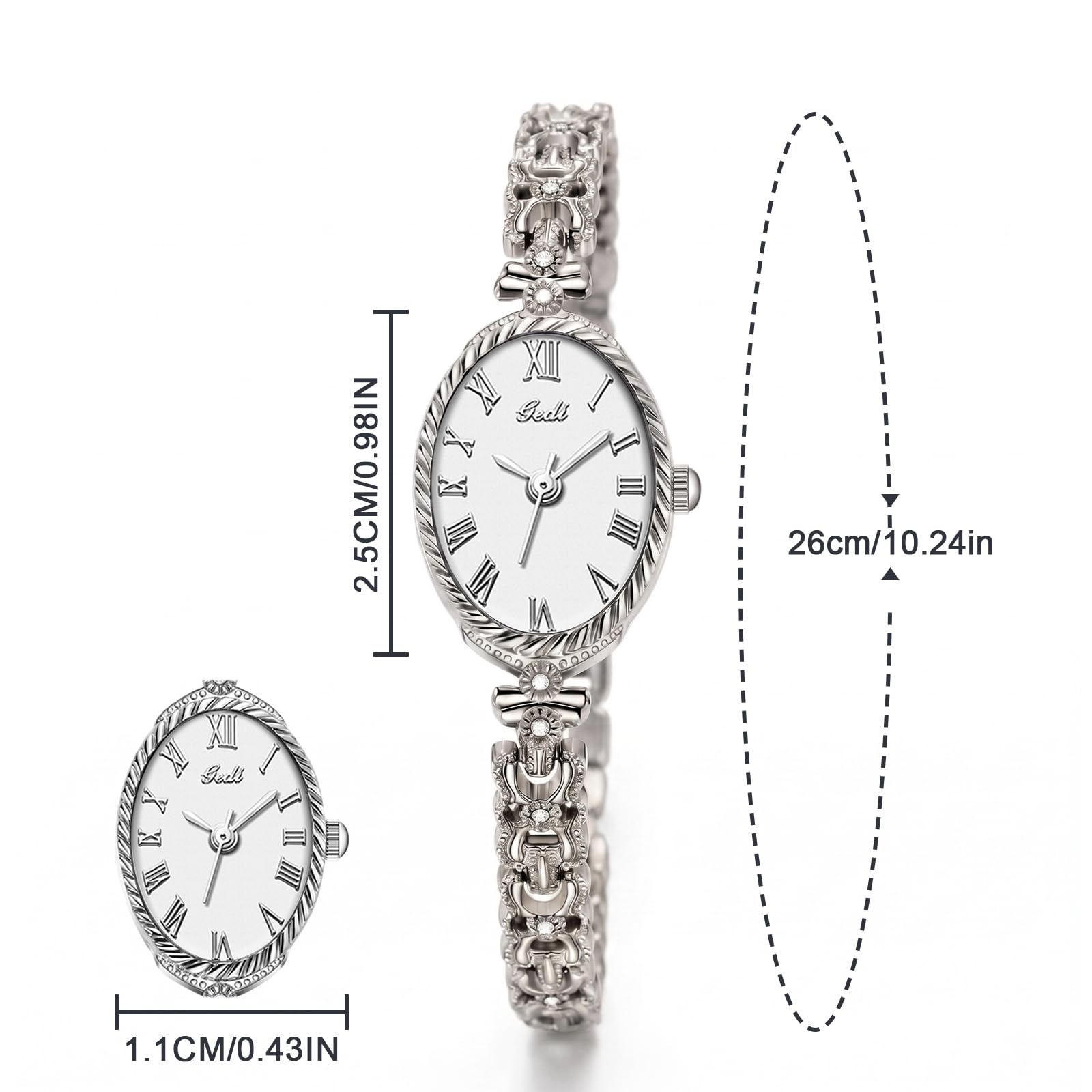 eYotto Zierliche Uhren für Damen, zierliche, ovale Armbanduhr mit schmalen Diamanten, leicht ablesbar, kleine analoge Quarzuhr, wasserabweisend, verstellbares Armband, Armbanduhr für Mutter und Frau