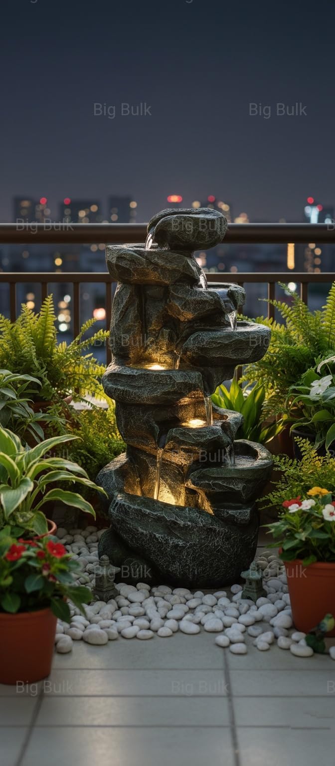 Big Bulk Stone Look Fiber Fountain for Home Decor/Living Room/Hall/Office/Garden/Puja Room/Indoor/Outdoor(Size: 80.4 x 30.1 x 40.1 cm) (Black)-image-29