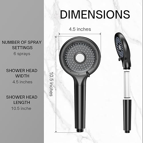 Miniatura 6 de FEELSO Cabezal de ducha filtrado con mano, cabezal de ducha de alta presión de 6 modos de pulverización con filtro, 15 etapas de suavizante de agua
