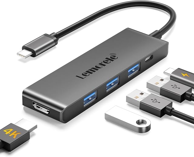 MacBook Pro/Air M1 Adapter, Lemorele 6 in 1 USB C Hub HDMI Multiport Adapter USB C Dock USB C Dongle with 4K HDMI, 3USB 3.0, 100W PD Compatible with iPad Pro, Macbook Pro/Air M1, Switch, PS4, Xbox etc