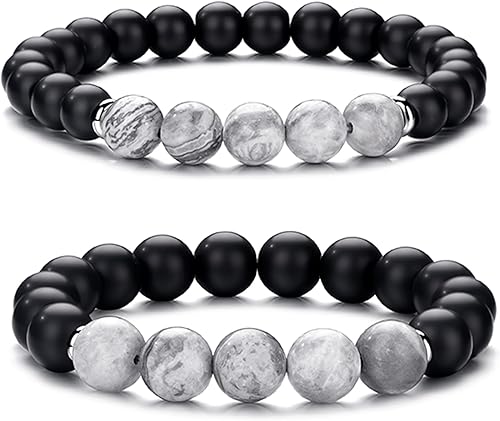 RANKEEF - Pulsera de ojo de tigre para hombre, elástica, ajustable, cuentas de vidrio color negro, 516 de pulgada
