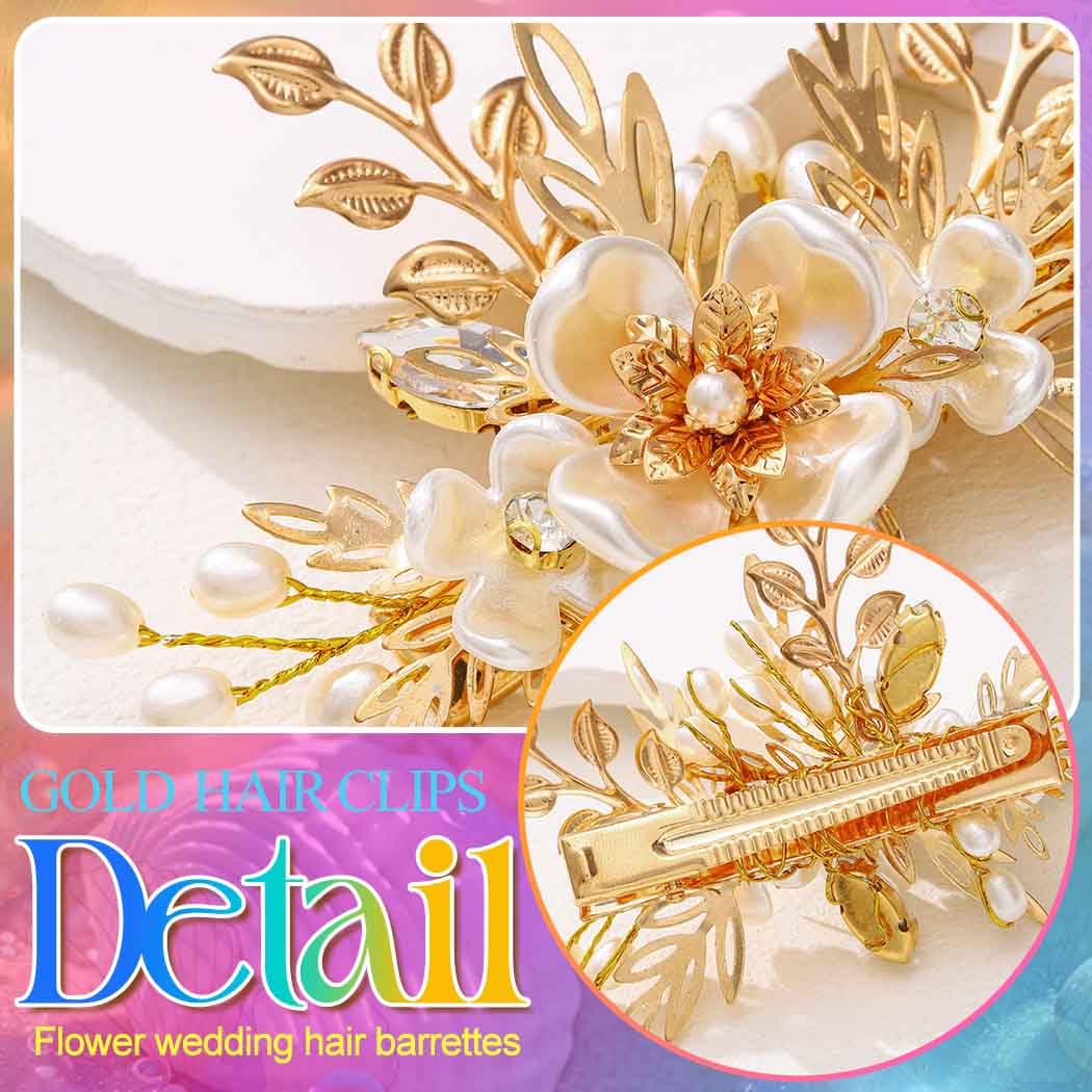Gold Flower Hair Clips Luxury bridal 8pcs New Amazon.com : BARTOSI Gold Flower Bride Wedding Hair Clips  main image 4
