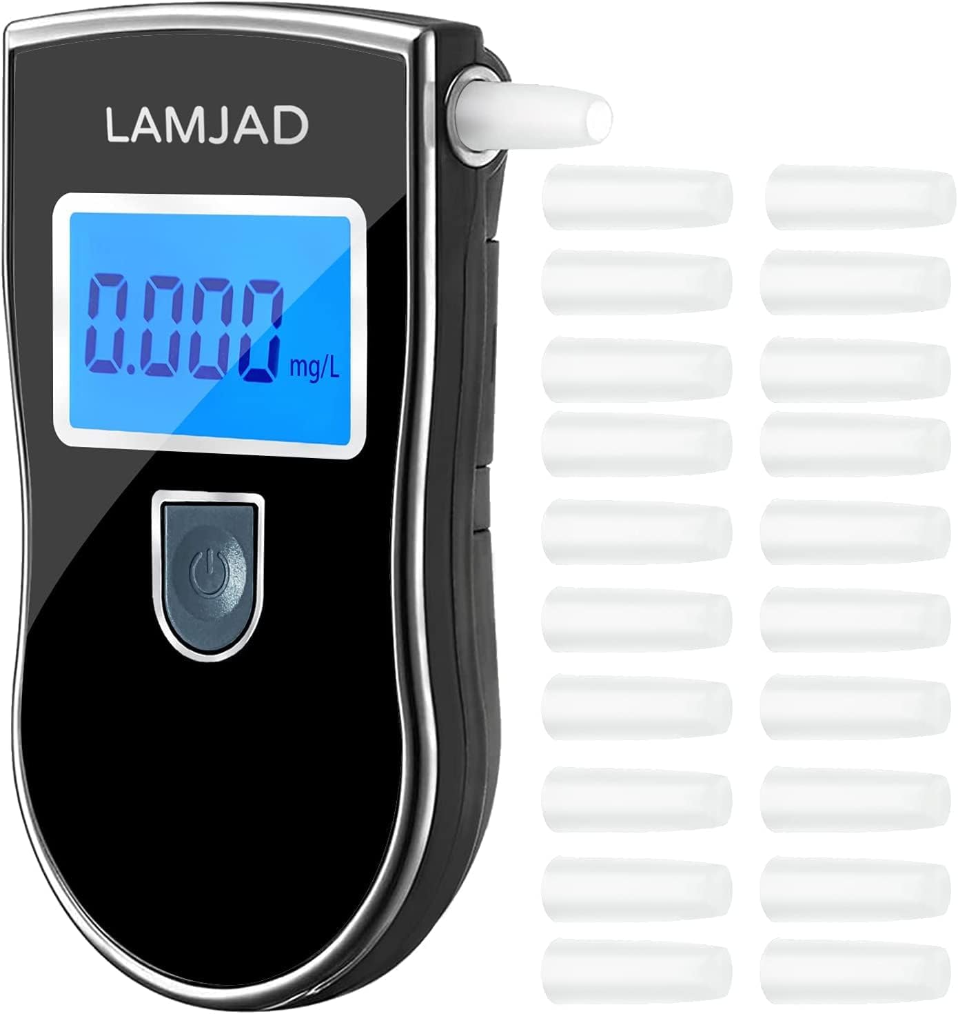LAMJAD Alcohol Tester,Alcohol Meter with 20 Mouthpieces and Blue Backlight LCD Screen,Promilletester for Personal and Professional Use