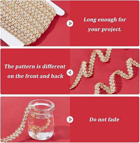 Miniatura 4 de PH PandaHall Cinta de encaje de ciempiés dorado de 27.3 yardas, trenza metálica de 0.315 in, cortina de tela para tapicería, para manualidades,