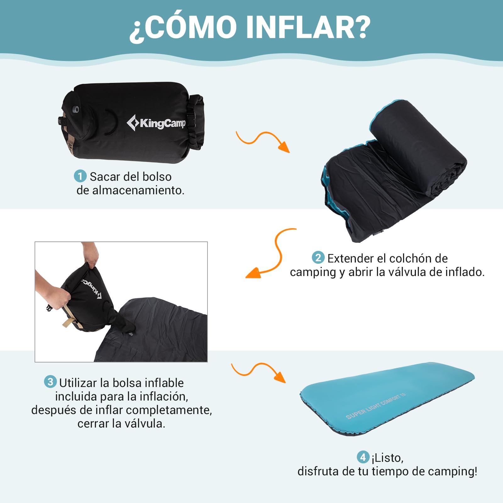 KingCamp colchoneta Inflable de Camping colchoneta Espuma Memoria Individual 10 cm Espesor colchoneta Inflable colchoneta de Camping Suave 50D TPU elástico Impermeable para Senderismo mochilero