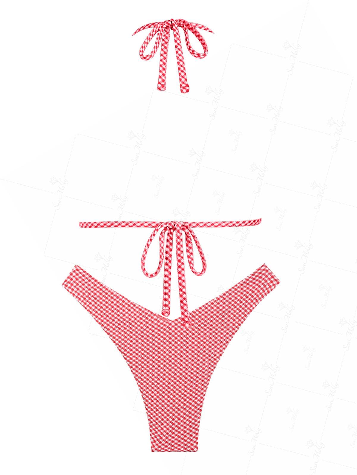 ZAFUL Women's Triangle Bikini Multiway Fishnet Tie Side Bandeau Halter String Bikini Set Two Piece Swimsuit Bathing Suits