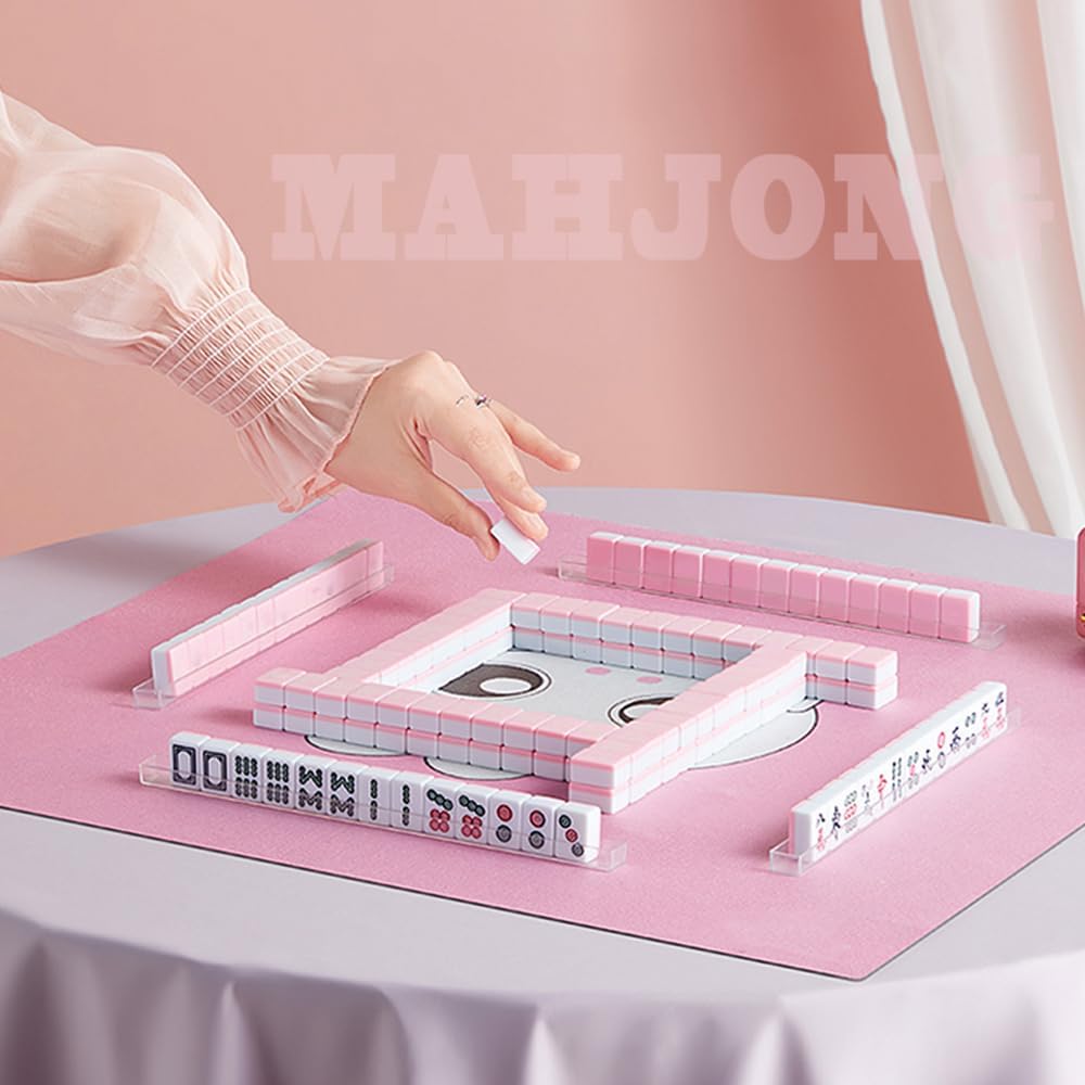 drizzle Pink Travel Mahjong Mini Set 20mm with Instructions - Portable 146 Tiles - for Beginners with 4PCS Racks 2 Pounds - Chinese Mah-Jong Game 麻将