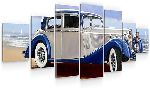 Miniatura 14 de Startonight Enorme lienzo decorativo para pared, diseño abstracto y elegante de coche negro, juego de 7 marcos grandes de 40 x 95 pulgadas Coche