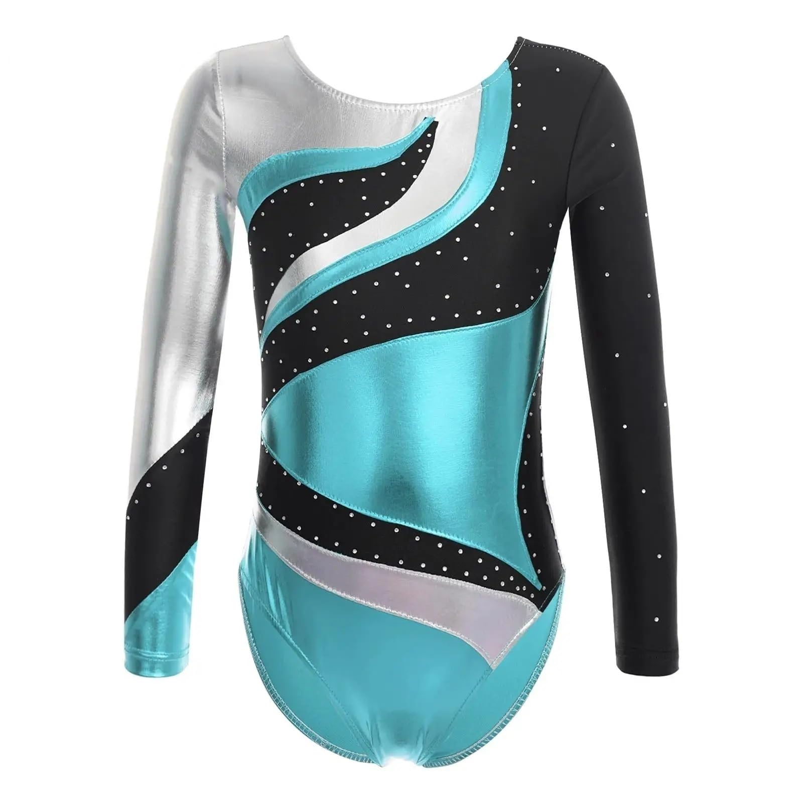 Gymnastikanzug Mädchen Ballettanzug mit Langen Ärmeln, glänzendem Strass-Dekor, Bodysuit for Gymnastik, Skating, Tanzunterricht, Bühnenauftritt, Tanzbekleidung(White E,16)