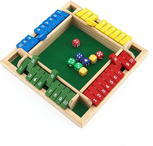 Shut The Box - Juego de mesa de madera 2-4 jugadores 1-10 números juego de matemáticas de madera oscura con 8 dados, juego de estrategia clásico