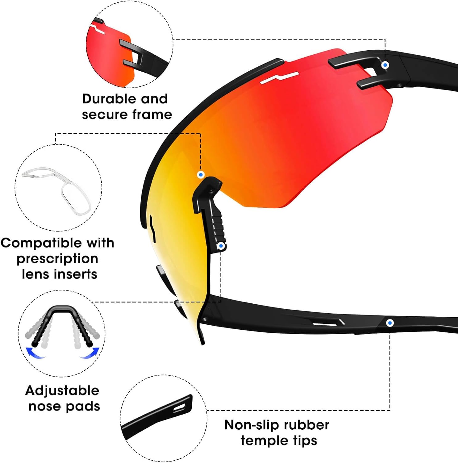AVV Polarized UV400 Cycling Baseball Sunglasses - Windproof Anti-Fog for Outdoor Sports, Lightweight Frame Men Women Youth - Image 5