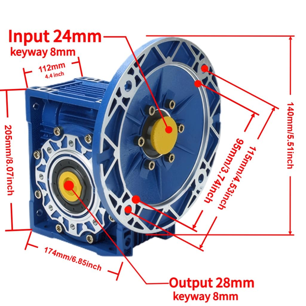 Riduttore di velocità a vite senza fine NMRV075 Flangia 90B14 con albero di ingresso da 24 mm e foro di uscita da 28 mm Alloggiamento in metallo(Ratio 60 to 1)