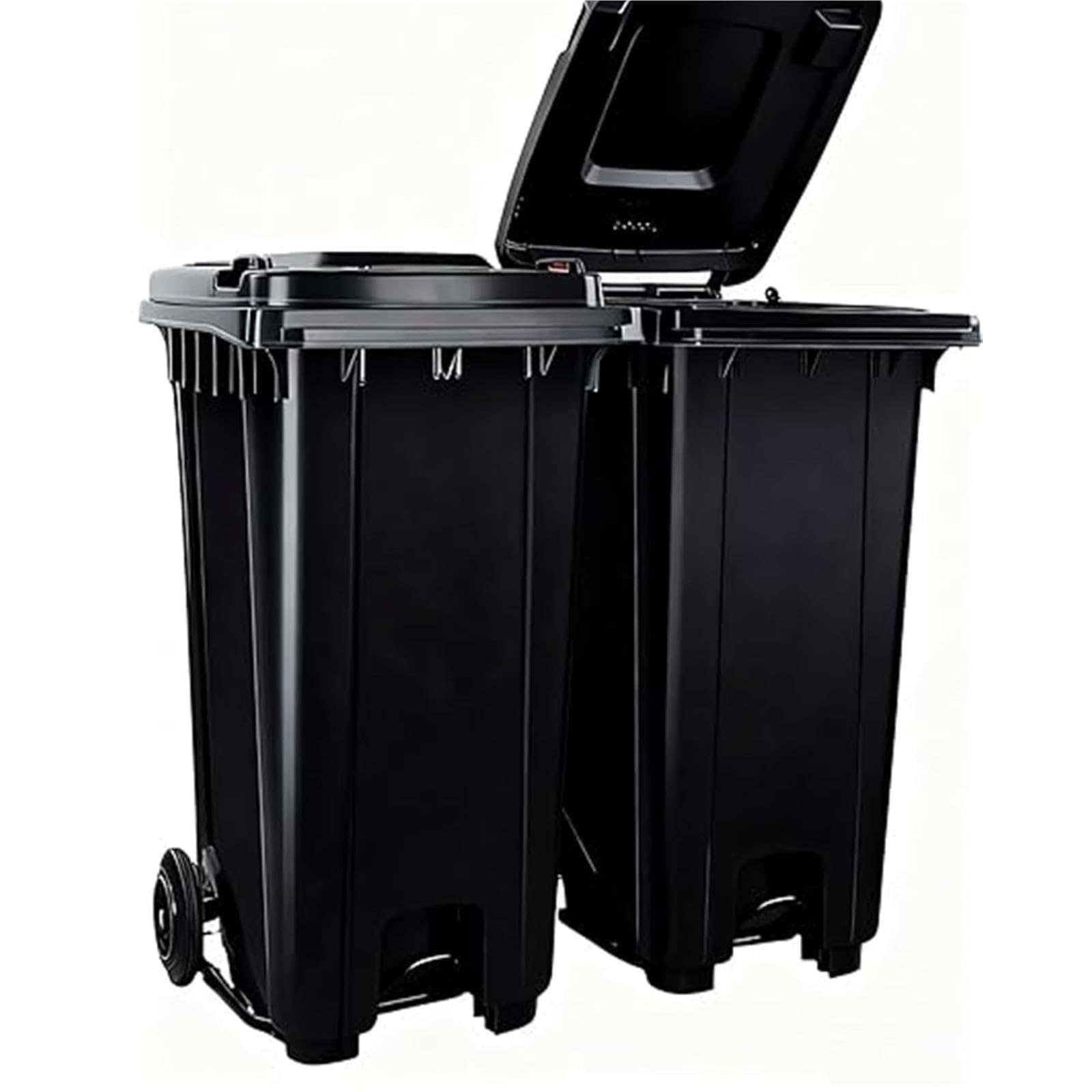 VITIWEDTY Outdoor Trash Can with Lid and Wheels, Hands-Free Disposal for Patio, Backyard, Deck, Roadside, Garage (Black 65 Gallon/240L)