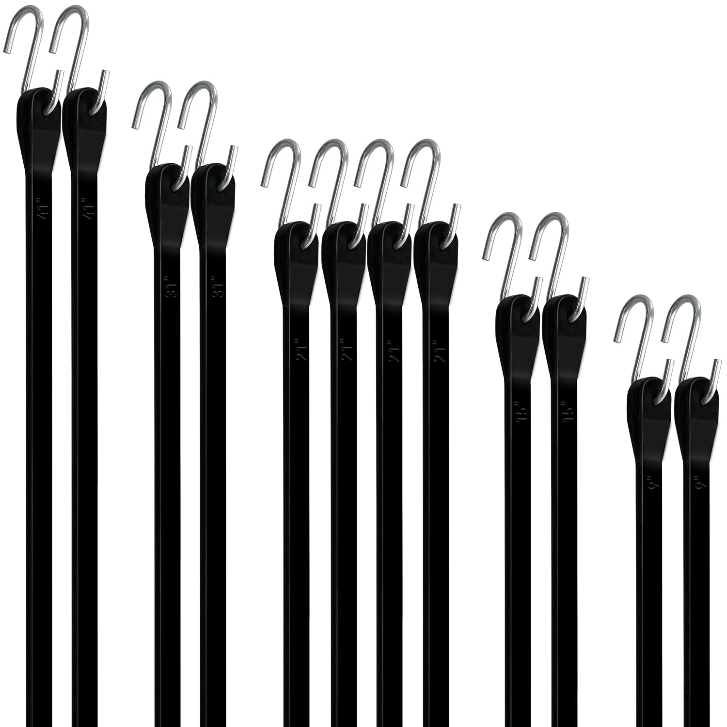Lot de 12 tendeurs élastiques en caoutchouc avec crochets en S, sangles de bâche avec 150 % d'étirement maximum, 100 % EPDM, 22,9 cm, 38,1 cm, 53,3 cm, 78,7 cm, 104,1 cm pour cargo, vélos