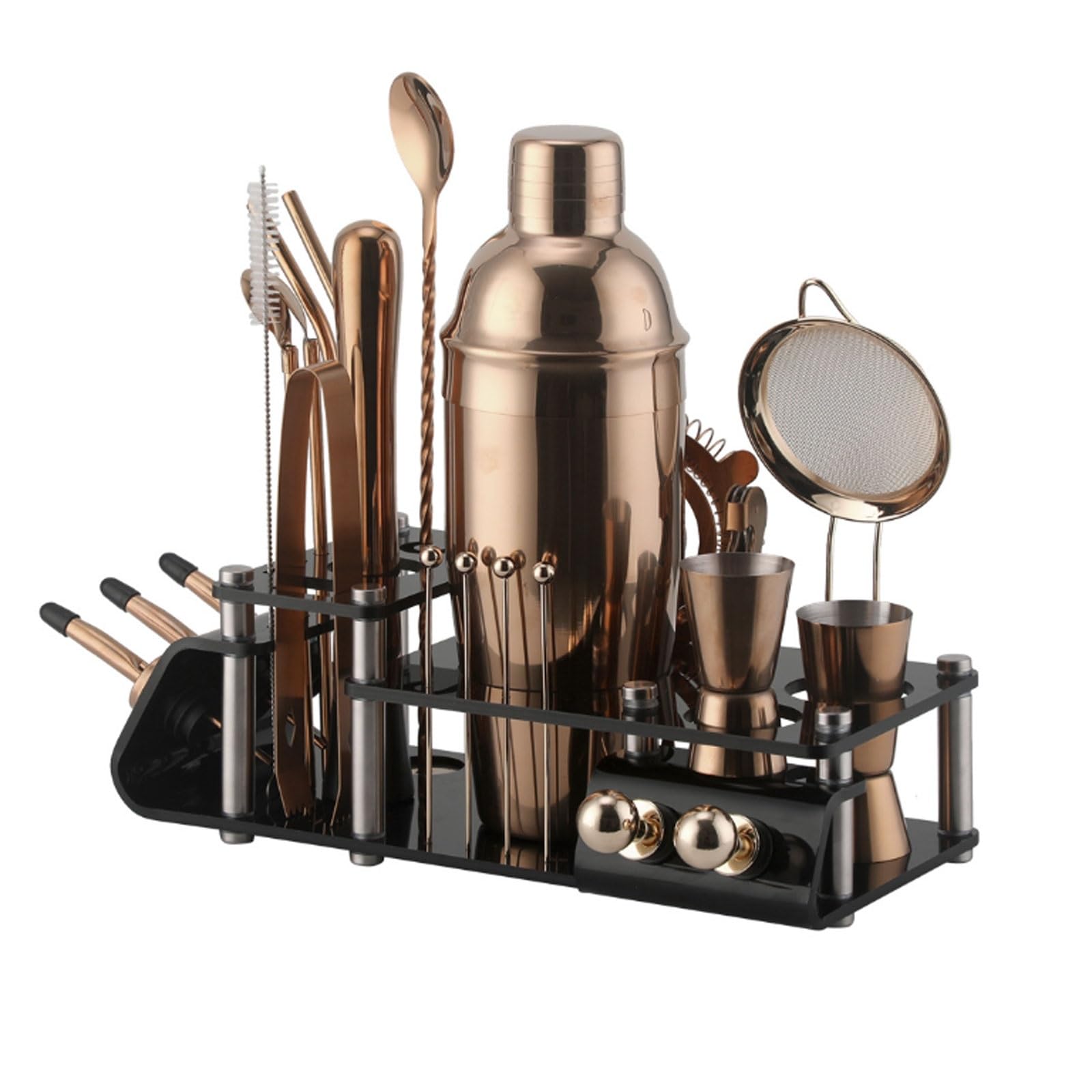 24PCS Stainless Steel Bartender Kit, Home Barware & Cocktail Shaker Set for Bartending Mixing Tools(Brown-A)